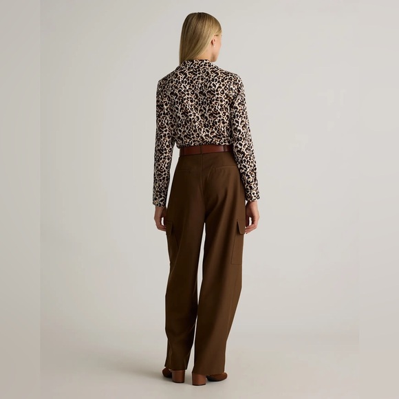 Quince Washable Stretch Silk Notch Collar Blouse in Leopard Print, Size Small - Picture 6 of 12